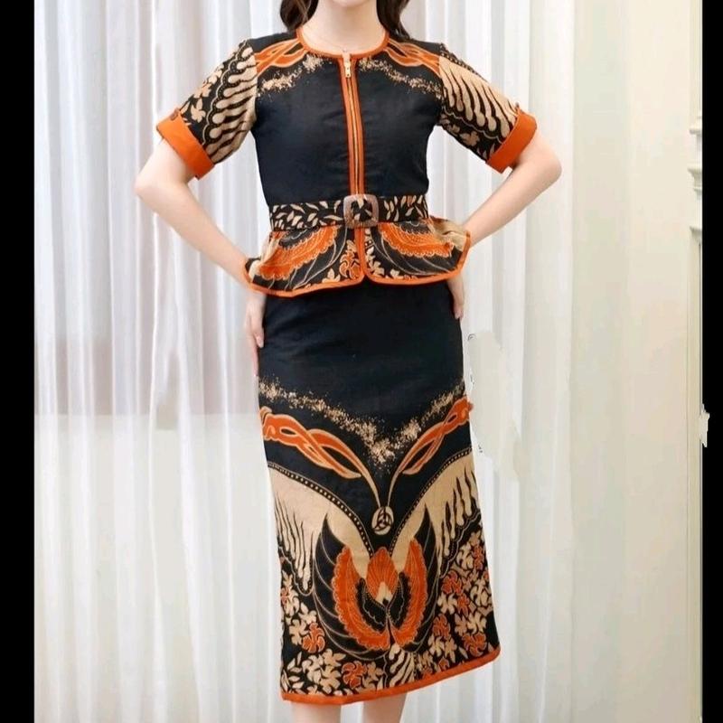 COUPLE SETELAN BLUS + ROK DAN KEMEJA BATIK PREMIUM. BAHAN KATUN. MOTIF SAMARTA 2