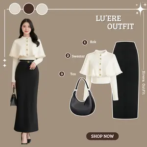 Outfit 3in1 Trend { sweater+ Rok + tas } One Set Korean Style | fashion wanita kekinian_SR95