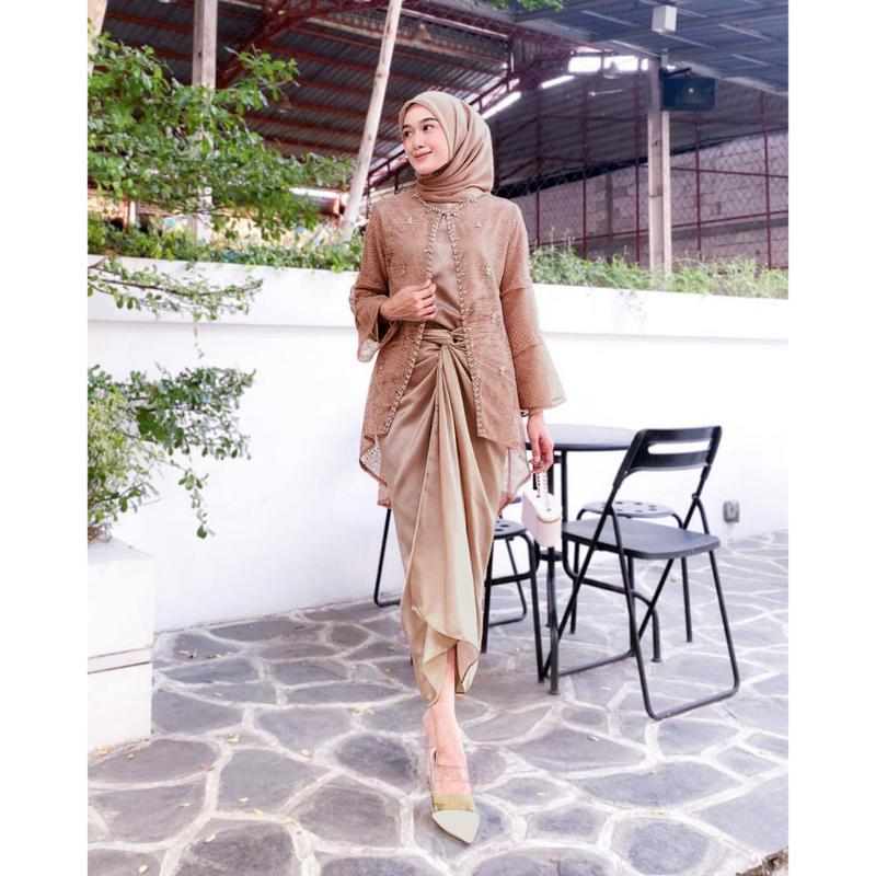 Ori Termurah Oneset Clarisa Outer Brokat Premium - Outfit Kondangan Rok Lilit 4