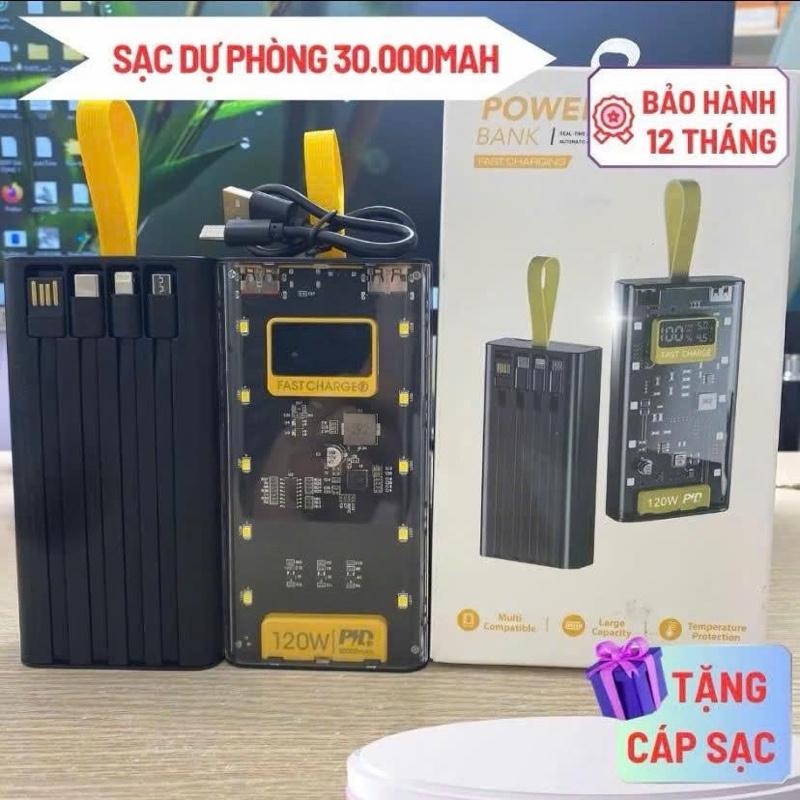Pin Sạc Dự Phòng 30.000mAh 120W hỗ trợ trợ sạc nhanh tích hợp 3 Đầu sạc có màn hình hiển thị Đo Vol