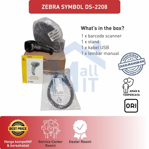 BARCODE SCANNER ZEBRA SYMBOL DS2208 DS-2208 DS 2208 2D KOTAK TEMBAK 1