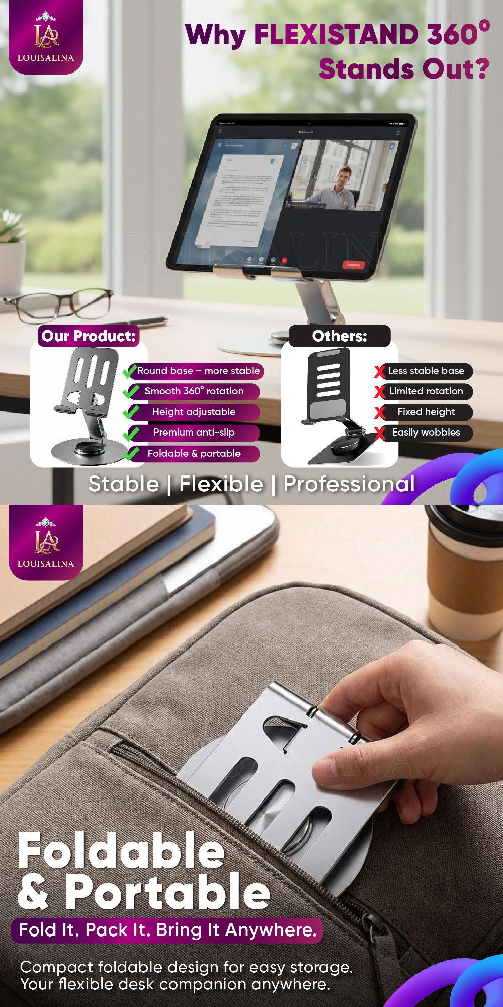 LOUISALINA Stand Dudukan HP Portable HP Lipat Phone Stand Holder dari Metal Kokoh Bisa Lipat dan Putar 360° Kuat BSH10D LOUISALINA Stand Dudukan HP Portable HP Lipat Phone Stand Holder dari Metal Kokoh Bisa Lipat dan Putar 360° Kuat BSH10D