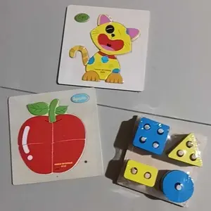 [ISTANAMAINAN] Puzzle Timbul Kayu Persegi 15cm / Wood Jigsaw 3d Karakter Hewan Transportasi Belajar Inggris Games