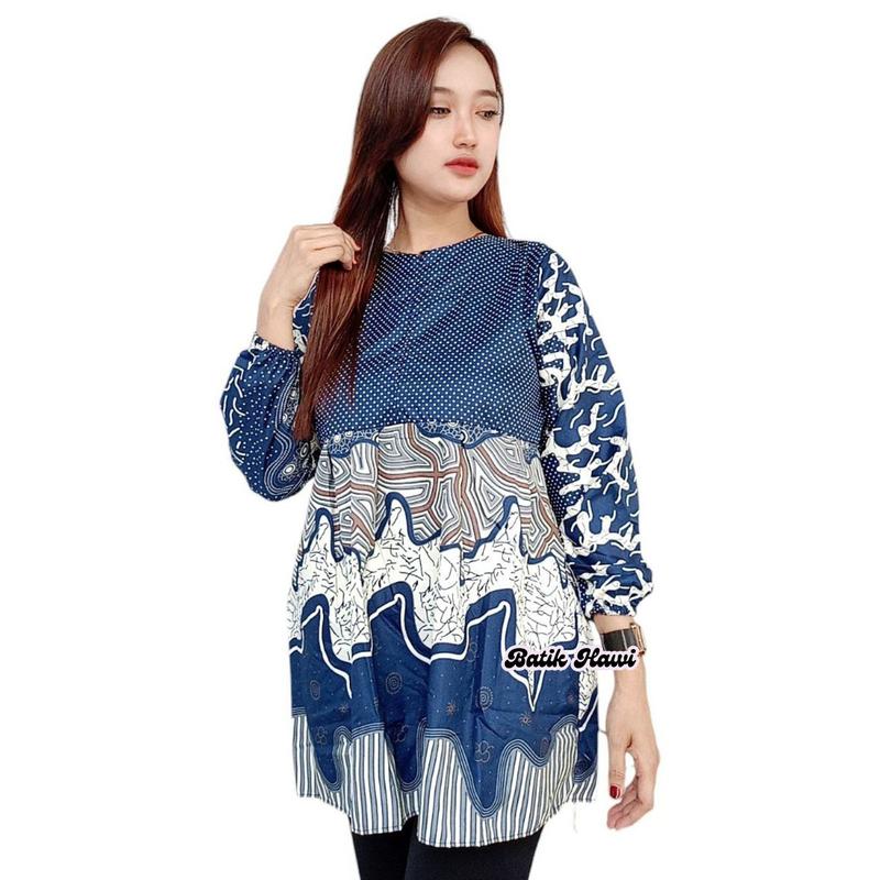 Product Introduction of Blouse Atasan Batik Resleting Depan Lengan Panjang Pakai Karet M L XL XXL Katun Baju Wanita Motif Muslim 35