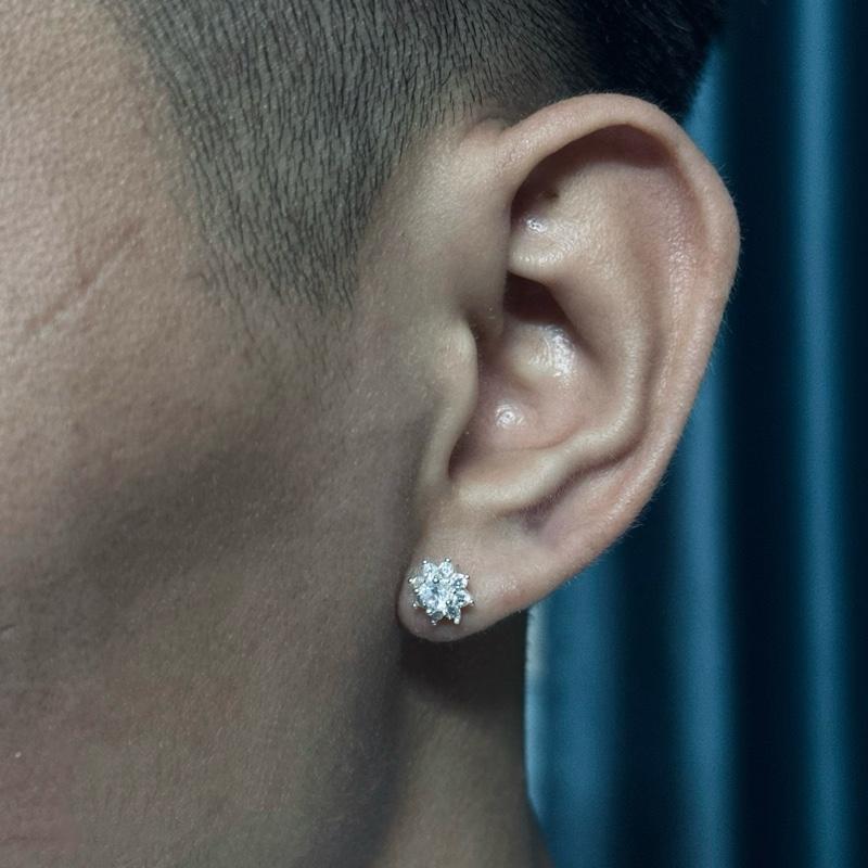 Khuyên tai hoa 8 cánh đính đá lấp lánh chất liệu bạc 925 Hiphinh Jewelry HJ06 8