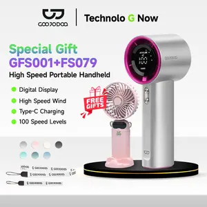 GOOJODOQ GFS001 + FREE GIFT FS079 High-speed Portable Handheld Fan 4000MAH Mini kipas Strong Wind 100 Gear Wind Speed kipas angin Digital Display Adjustable Turbo kipas tangan untuk olahraga luar ruangan dan pendinginan cepat