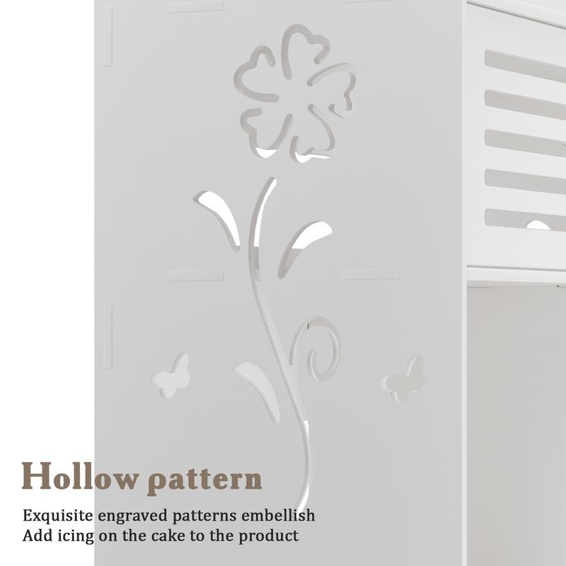 Bathroom Cabinet with Hollow Flower Carved, Wall-Mounted Bathroom Storage Cabinet, Bathroom Toilet Storage Shelf, Punching Free Cosmetics Storage Organizer with 2 Doors and Opening Shelves 4