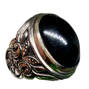 Batu cincin badar besi asli nempel magnet Batu akik aktif hitam original 100% Ring Elegan cincin pria