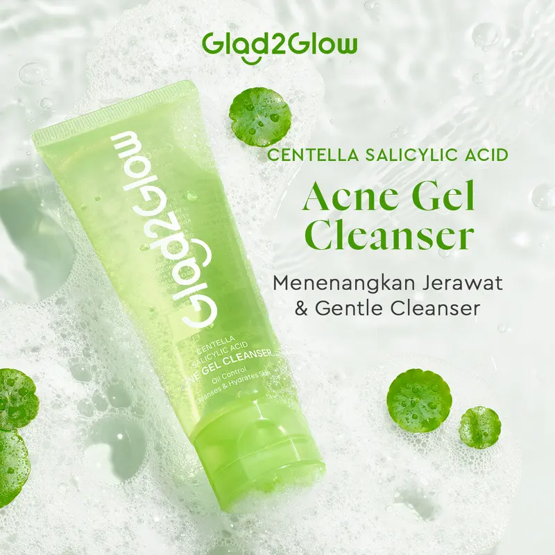 Glad2Glow Cleanser gather -glowing blackhead barrier sensitif exfoliating Berjerawat Ceramide Exfoliating Mencerahkan Pencerah Wajah Arbutin Hitam Niacinamide Cooling Komedo Kusam Pha Vitamin Acid Kering Aging Pelembab 5