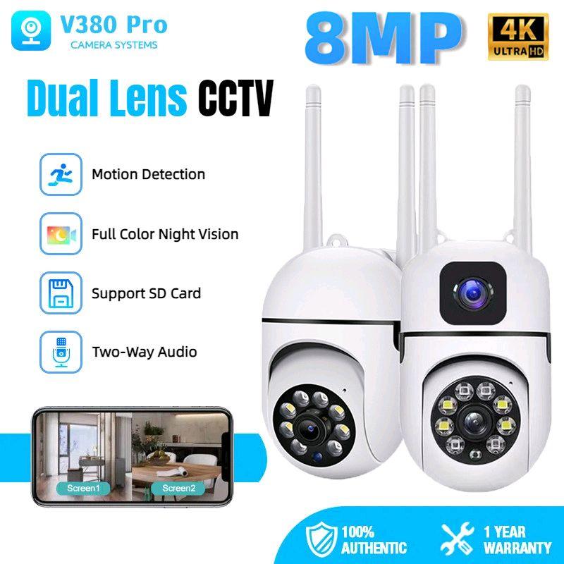V380 Pro Kamera CCTV Dual Lensa 8MP 1080P IP66 Outdoor Waterproof ...