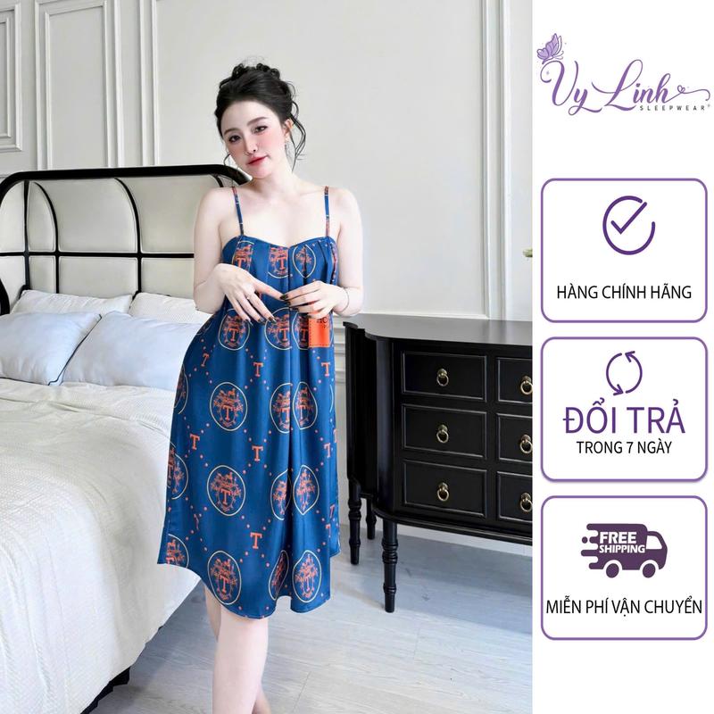 [2]-Đầm Ngủ Hai Dây Hoạ Tiết Dễ Thương Chất Liệu Lụa Latin Nhẹ Mát S933