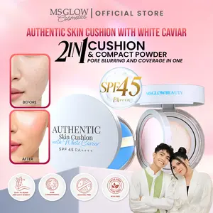 MS GLOW - AUTHENTIC SKIN CUSHION WITH WHITE CAVIAR | 2 IN 1 CUSHION AND COMPACT POWDER