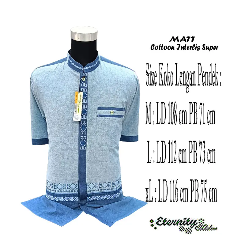 Eternity Moslem Baju Koko Pria Dewasa Bordir Lengan Pendek Muslim Kombinasi  Katun Atasan Motif Baju Koko Baju Koko 3
