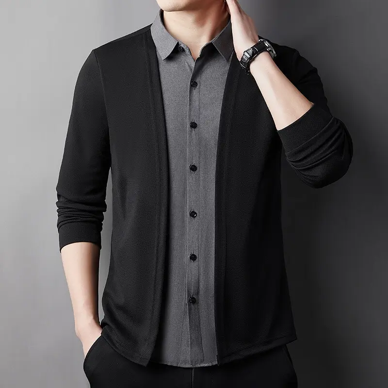 BELI LOKAL Kemeja TA1 pria lengan panjang 2 lapis yang dinamis dan berjiwa muda Slimfit Formal Kantor Hitam Casual Putih Nyaman Navy Katun Basic