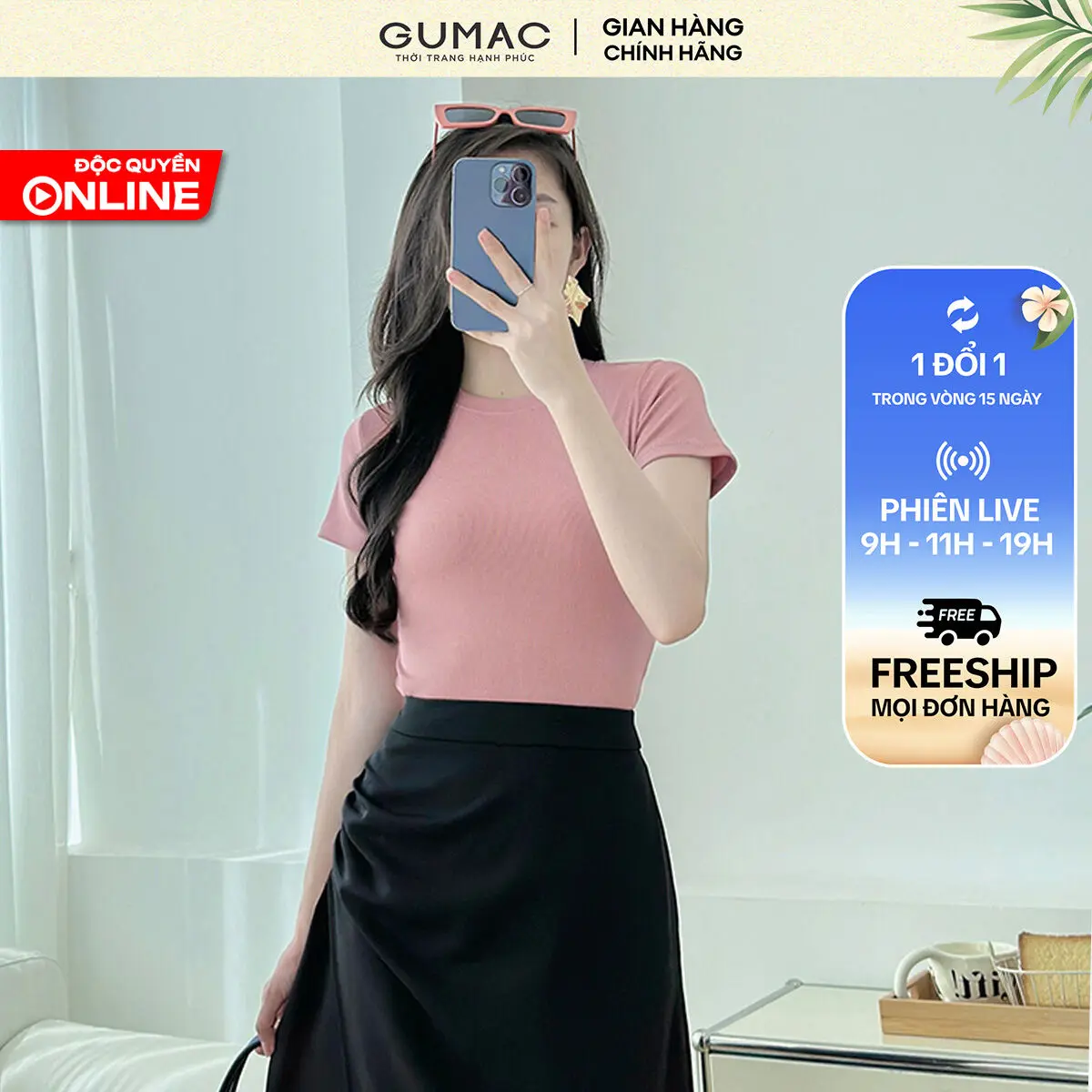 GUMAC - Áo thun gân slimfit phom ôm chất vải thun gân co giản mát mẻ LATE0602 Nữ Women Cổ Tròn Top (Form áo lửng ôm không dài và không rộng, khách lưu ý size số cân chỉnh theo nhu cầu)