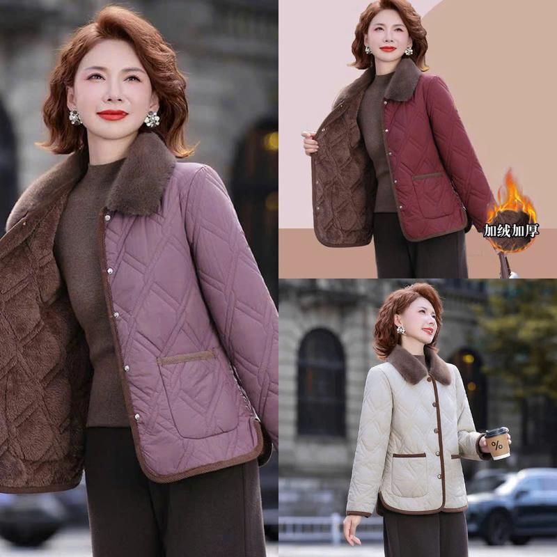 Áo Phao Nữ Trung Niên QC201 Lót Lông Mềm Mại Dáng Ngắn Thanh Lịch Cổ Lông cổ sơ mi vải 2 phân loại Sang Trọng Giữ Ấm Hoàn Hảo Mùa Đông