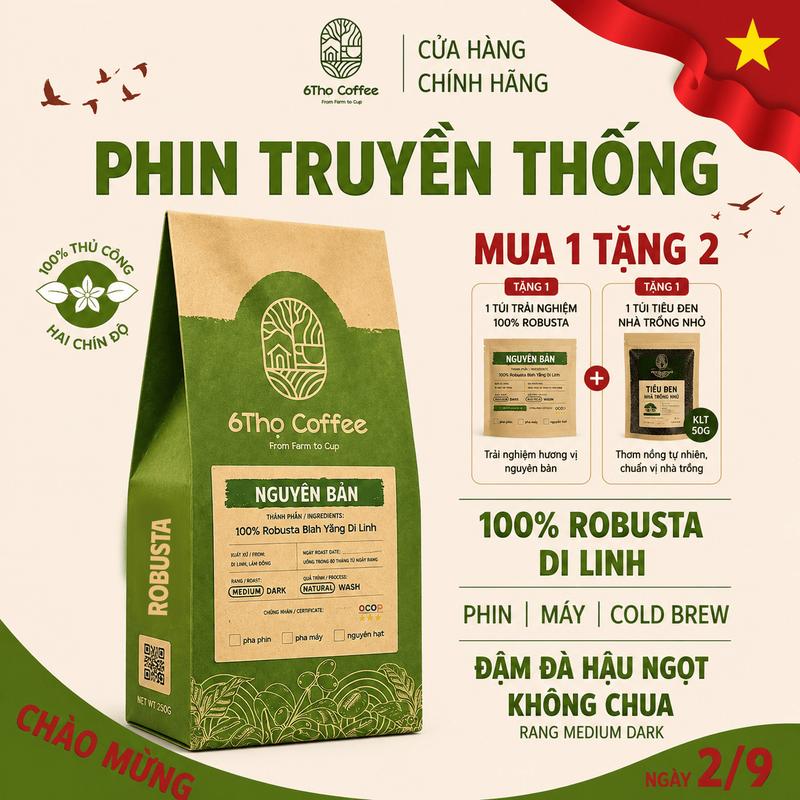 Cà Phê Nguyên Chất 100% Robusta Blah Yằng Di Linh Trái Chín Phơi Giàn 6 Thọ Coffee