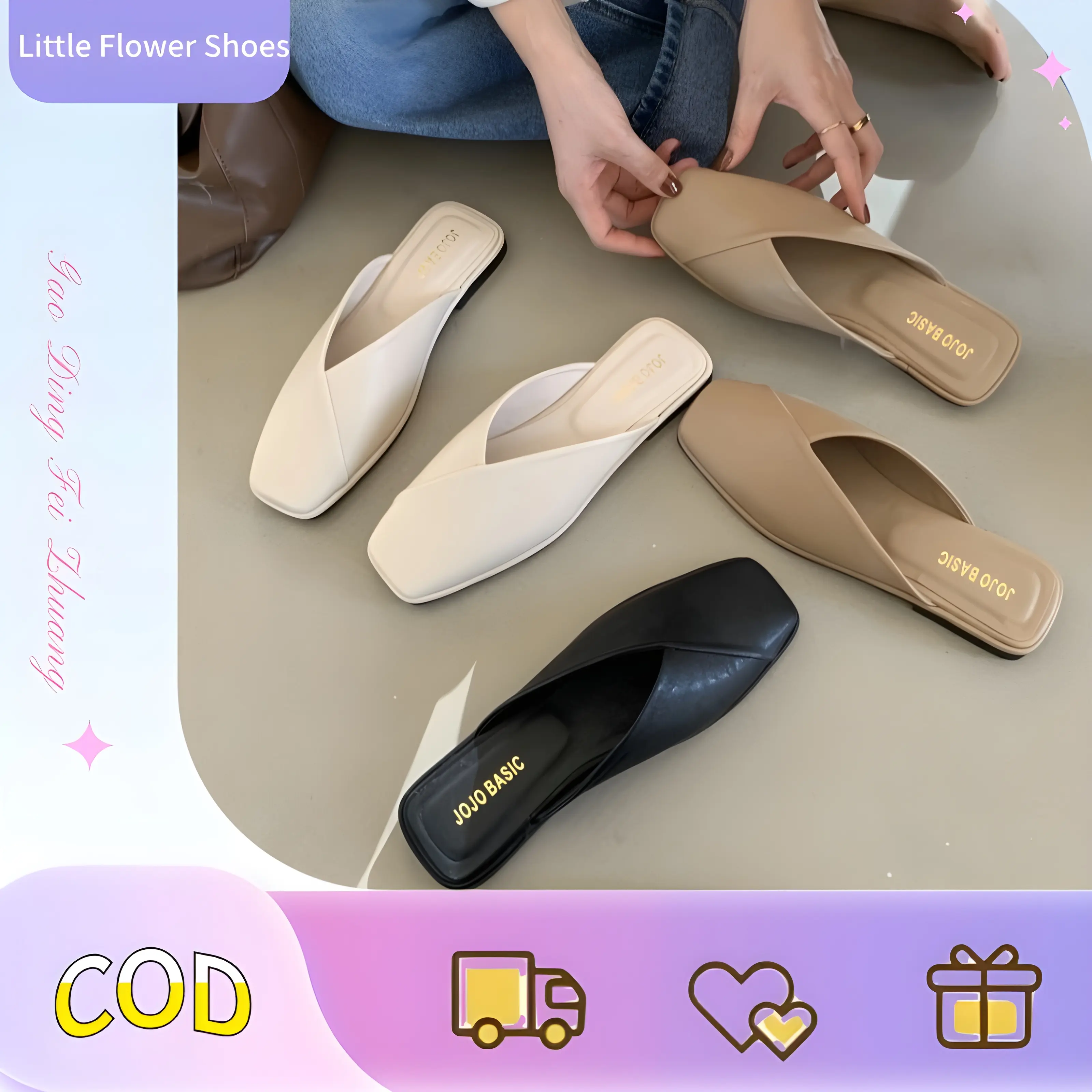 Giày Sục, Giày Sang Trọng, Thời Trang, Phổ Biến, Dành Cho Bé Gái, Dép Mũi Vuông Hoa Shoes DéP