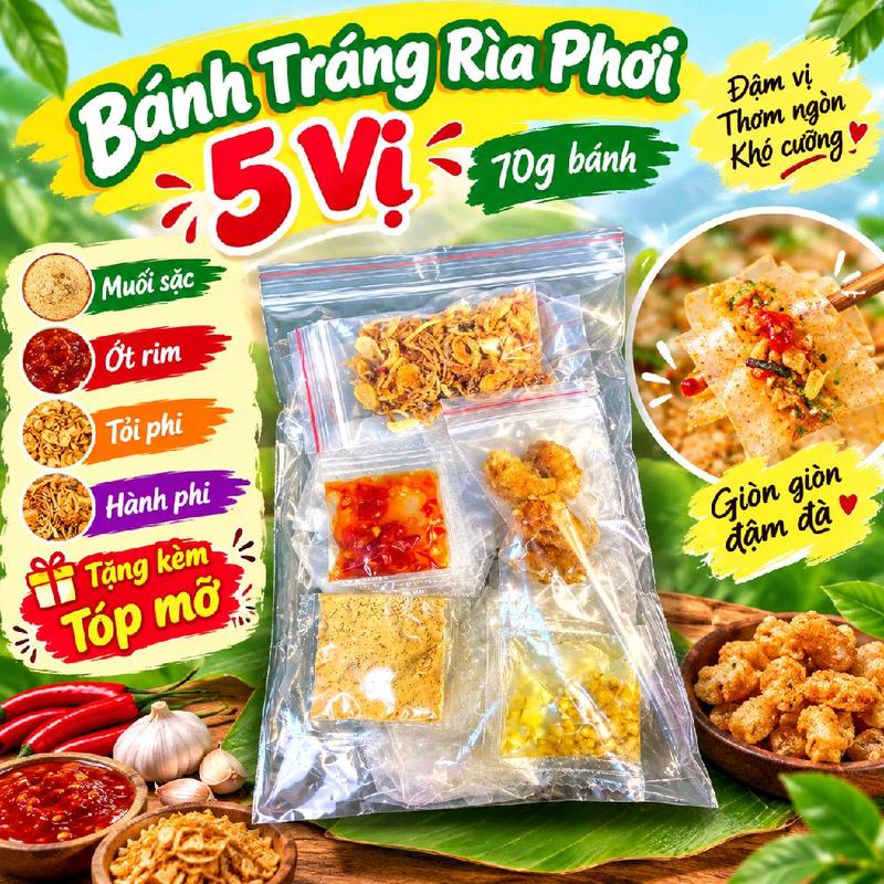 bánh tráng rìa phơi sương muối sặc hành phi ớt rim tỏi phi tóp mỡ thơm ngon ( nhà cô mai )