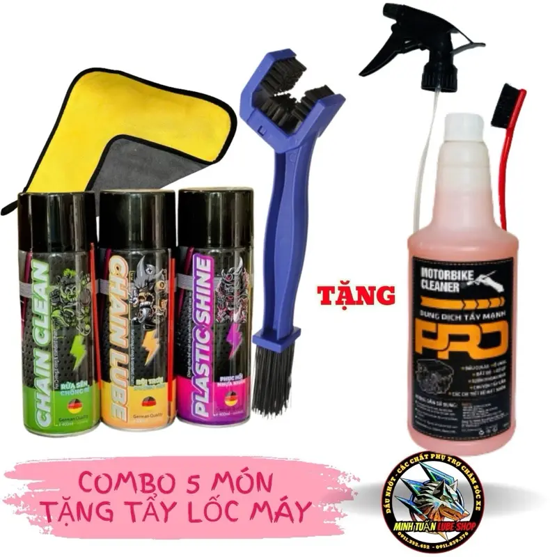 Combo 5 món chăm sóc xe tặng tẩy lốc máy