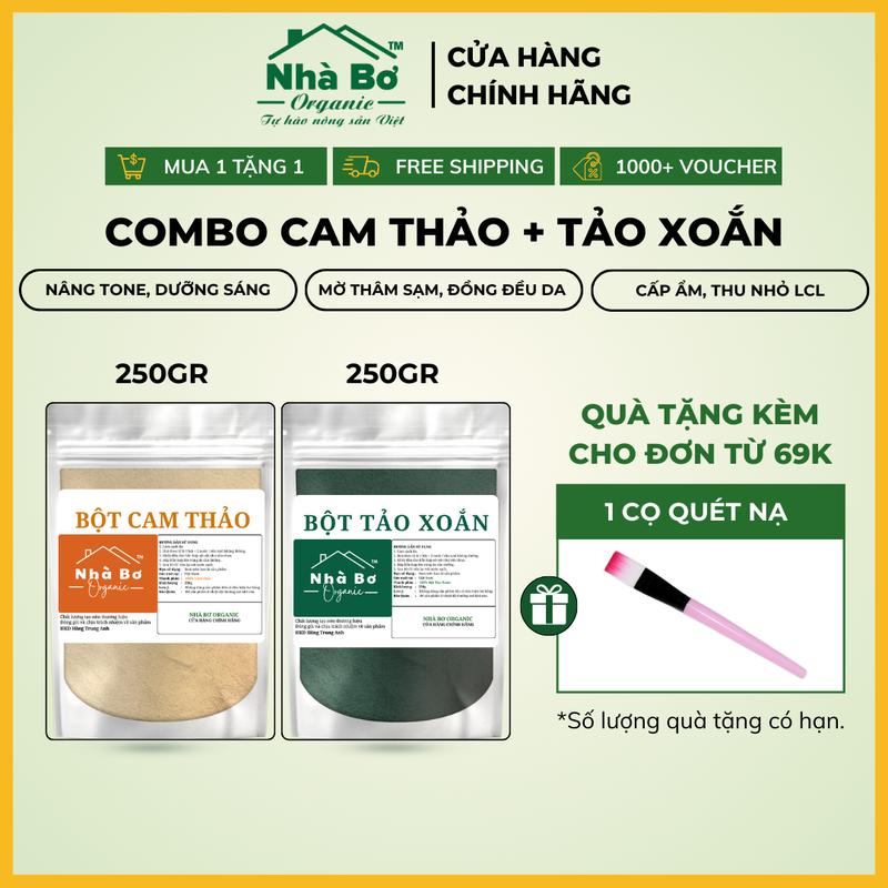 Combo 2 Gói [250g Bột Cam Thảo + 250g Bột Tảo Xoắn] | Nhà Bơ Organic - Giúp Dưỡng Trắng và Cung Cấp Độ Ẩm Cho Da Mặt