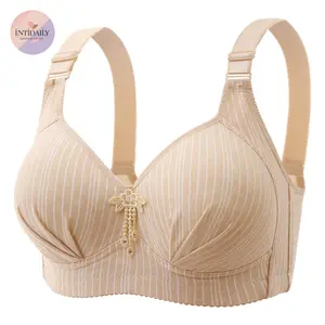 Bra Jumbo Wanita Tanpa Kawat Ukuran Besar Motif Salur BH Push Up Lembut Busa Tipis 3/4 Coverage Nyaman