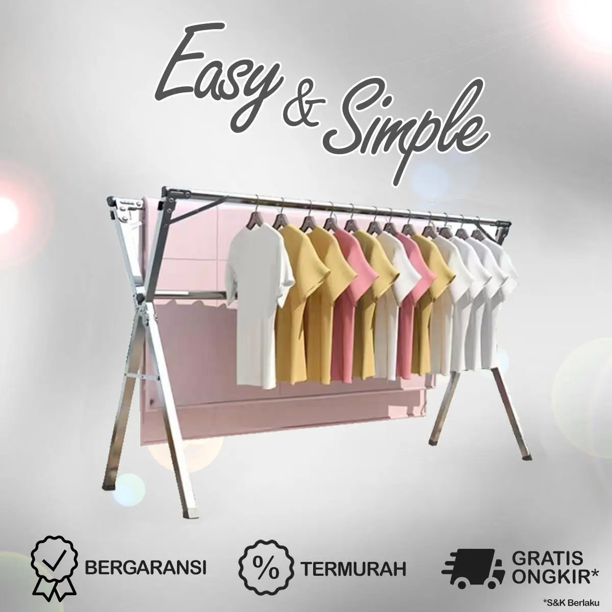 [COD] ES Jemuran Pakaian Outdoor Stainless Lipat Kuat Kokoh Tahan Karat Portable Rak Pengering