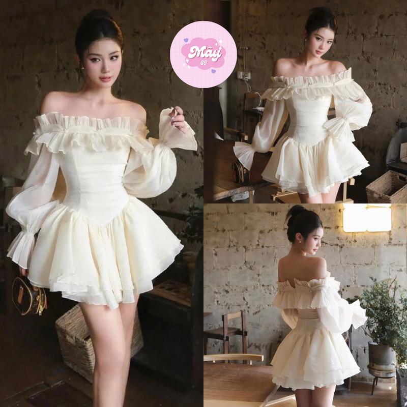 Đầm Váy Trễ Vai Dài Tay Bồng Xòe Đính Ngọc Tiểu Thư Công Chúa Siêu Xinh MS101 by Mây Shop 89