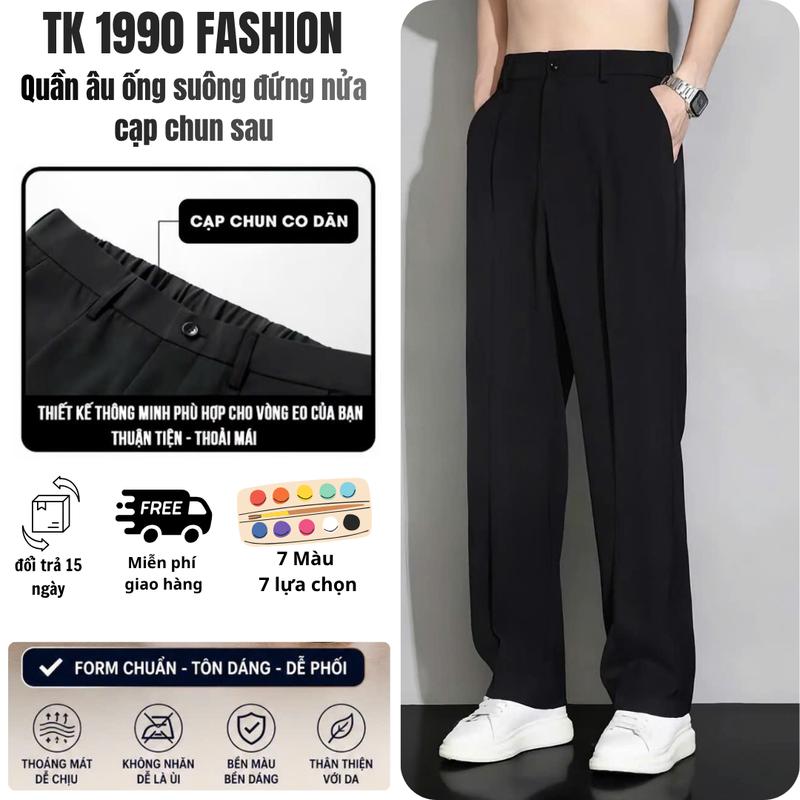 Quần âu Nam , Nữ ống suông- Nửa cạp chun sau, TK 1990 fashion - 7 màu sắc đen chống nước - Chất liệu tuyết hàn, thiết kế phong cách Nhật Hàn, thoải mái di chuyển, vừa vặn, máy giặt được.
