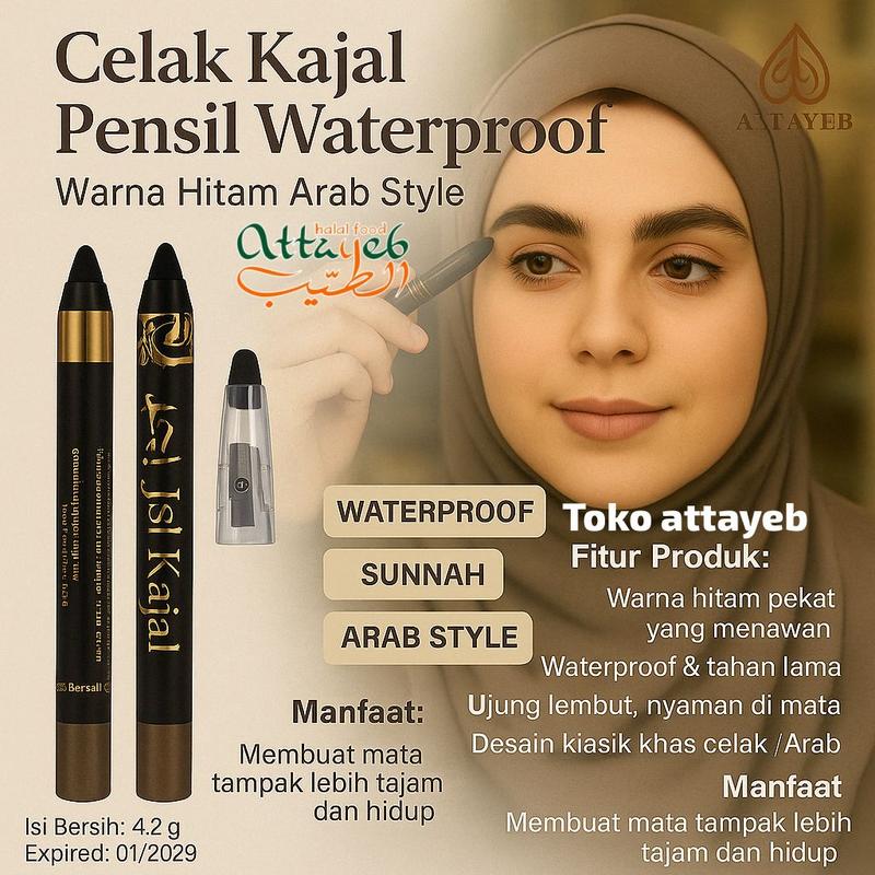 Celak Kajal Pensil WATERPROOF Warna Hitam Celak PINSIL Mata Arab KOHL ada Serutan Eyeliner Kosmetik Dubai 0