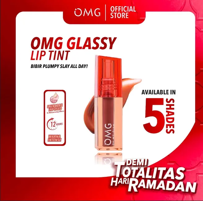 OMG OH MY GLAM-Glassy Lip Tint 2g - Lip Tint Warna Intense Tahan 12 Jam, Skincare Infused