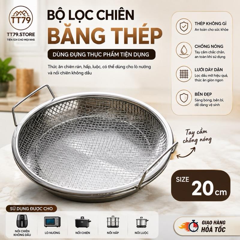 Bộ Khay Kèm Vỉ Lưới Lọc Dầu, Chất Liệu Inox 304, Khay Đựng Ráo Dầu Mỡ Cao Cấp,…