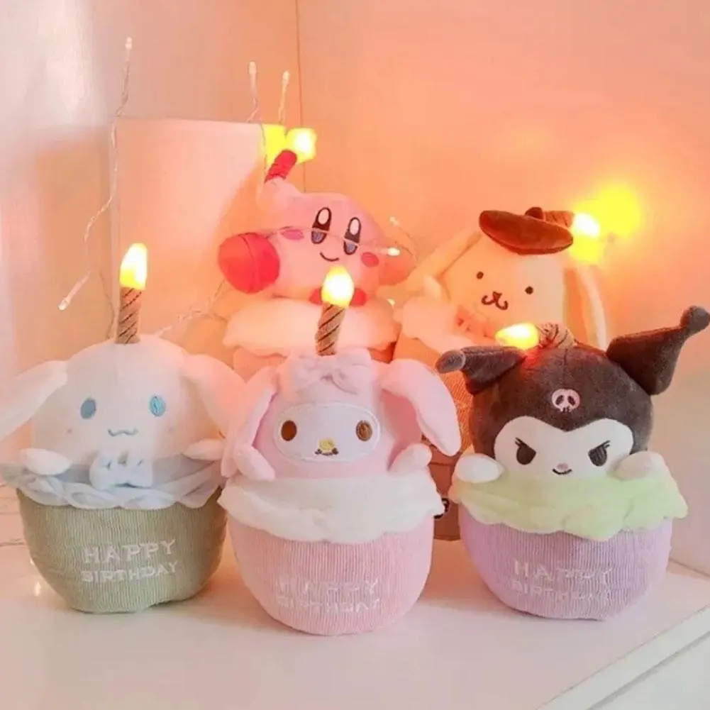 ตุ๊กตารูปเค้กวันเกิด Kawaii ตุ๊กตาสุนัข Kuromi Cinnamoroll ของเล่นตุ๊กตาเมโลดี้เรืองแสง ร้องเพลง ของขวัญวันเกิด