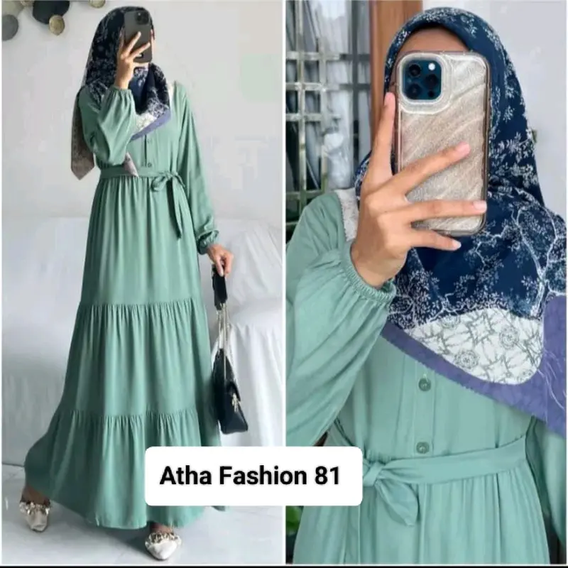 Gamis Wanita Syar'i Muslim Elegan Terbaru Azzahra Bahan Cringkel Lengan Panjang 4