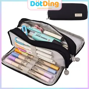 [DOTDING] ‌Kotak Pensil Sekolah Kapasitas Besar - Tas Multifungsi dengan 3 Lapisan untuk Alat Tulis Siswa & Kantor‌/Large Capacity Pencil Case Pouch with 3 Compartment Zipper Spacious Opening Pen Bag School Office Storage for Students Q036