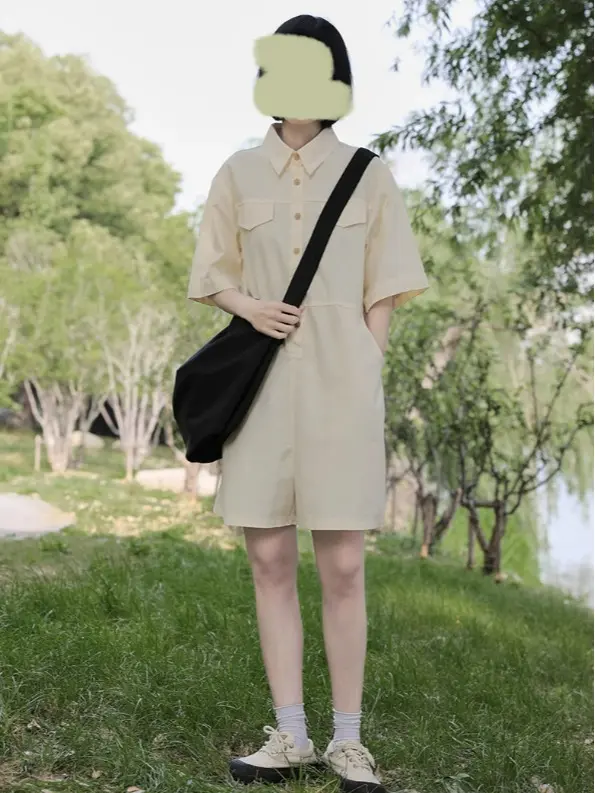 ESOM ROMPER WITH POCKET DETAIL UTILITY TWILL PLAYSUIT LOOSE WIDE LEG SHORT SLEEVE KOREAN STYE 3
