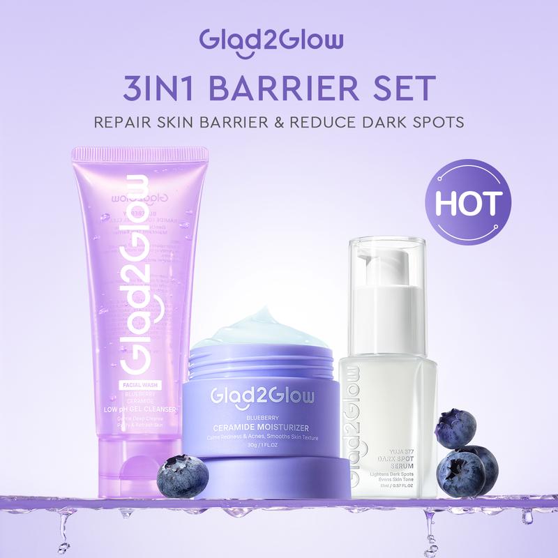 【3in1】Glad2Glow bundle 3pcs Skincare Moisturizer Face Wash Serum -ACNE KIT GLOWING KIT Dark Spot Berjerawat Ceramide Cleanser Kering Membersihkan Niacinamide Wajah Arbutin Cooling Hitam 4