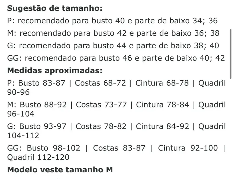 Guia de tamanhos