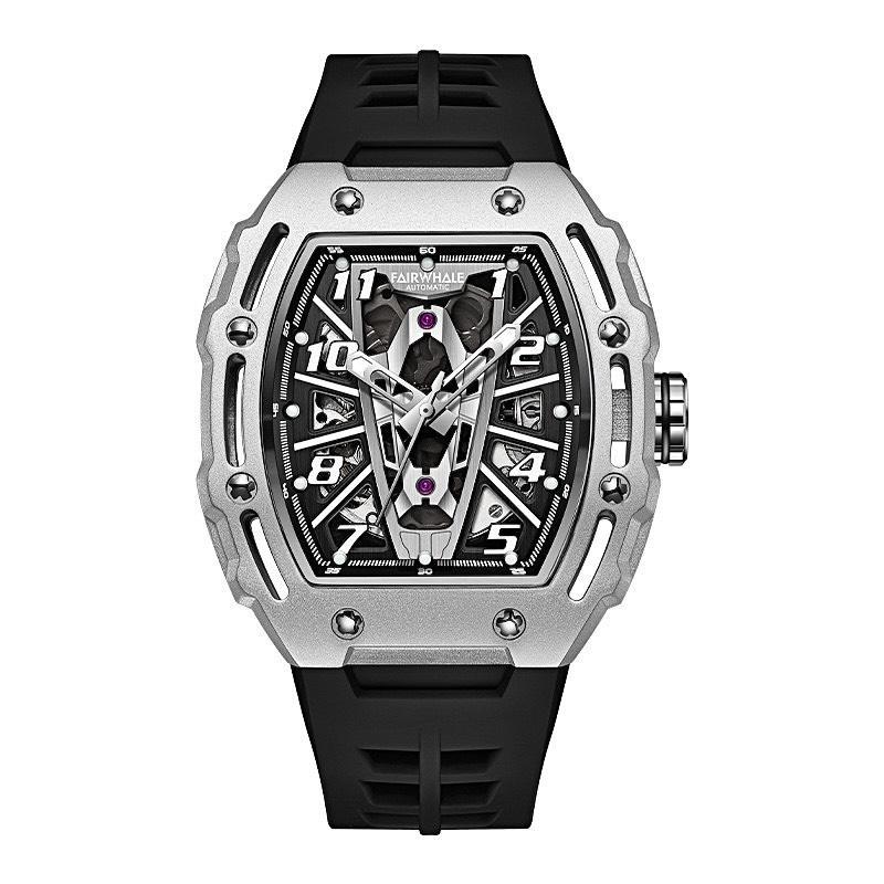   XẢ HÀNG  Đồng Hồ Cơ Nam MARK FAIRWHALE Watch Thùng Rựu Cá Mập Chữ Số Hình Cánh Máy Bay Trực Thăng Dây Silicon Size 44mm Đeo Tay 