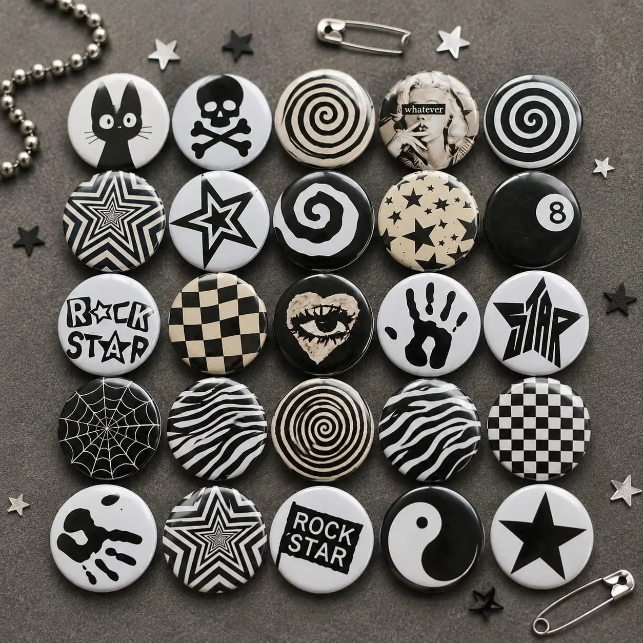 Vriil - Pin Button Bros Ukuran 44mm Gambar Aesthetic Skena Kalcer BADDIES Cool Y2K Keren Untuk Aksesoris Jaket, Rompi dan Tas | Bahan Pin Berkualitas Bros Pin Aksesoris Jaket Aksesoris Tas Clips Elegan Estetik Warna Black Hitam