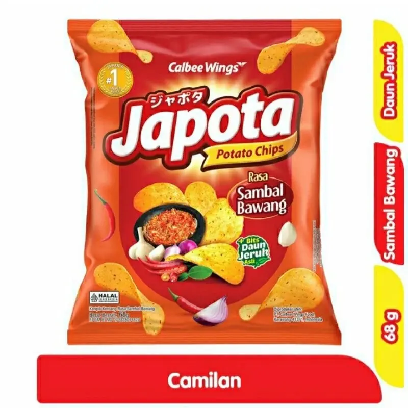 Japota potato chips rasa sambal bawang / kemasan 68g / camilan potato rasa pedas 1
