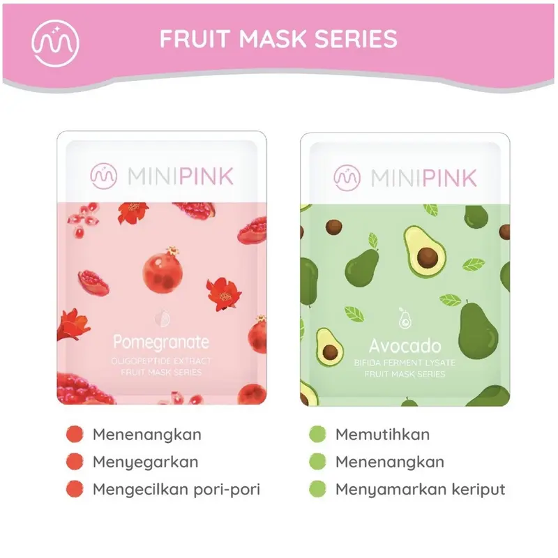 ORI MiniPink Natural Fruit Sheet Mask Masker Muka Masker Wajah Unisex masker Buah 4