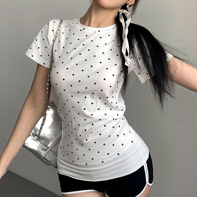 Product Introduction of [Premium] Kaus Lengan Pendek Polkadot Wanita Seksi Gaya Eropa dan Amerika/Atasan Wanita Kekinian 11