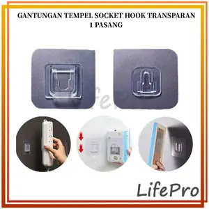 Lifepro 1 Set Gantungan Dinding Tempel Tembok Transparant Socket Hook Serbaguna Tempel Plus Minus Double Tape Serbaguna / Gantungan Tempel Socket Hook Gantungan Nano