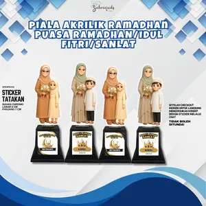 Piala Akrilik Sanlat/Idul Fitri/Guru Ngaji +Custom  Stiker – Hadiah Unik & Elegan Custom Sticker + Tatakan Souvenir Tropi Hadiah Bahan Akrilik