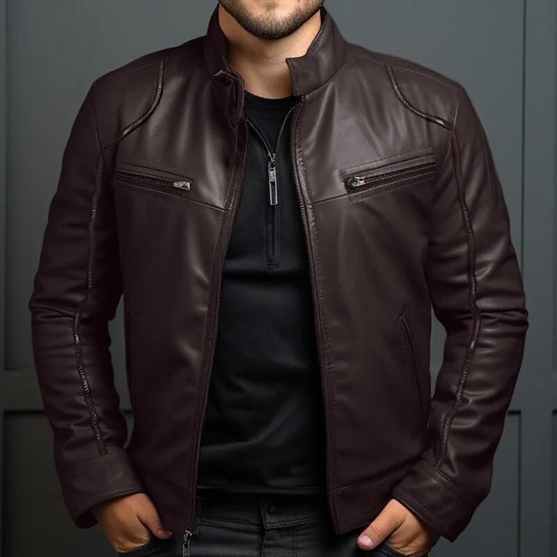 Product Introduction of Jaket Kulit Semi Pria Terbaru Jaket kulit sintetis keren jaket kulit imitasi model pundak busa Hitam Nyaman Panjang Lembut Casual Distro Slimfit Motor Cowok Blazer Formal 8