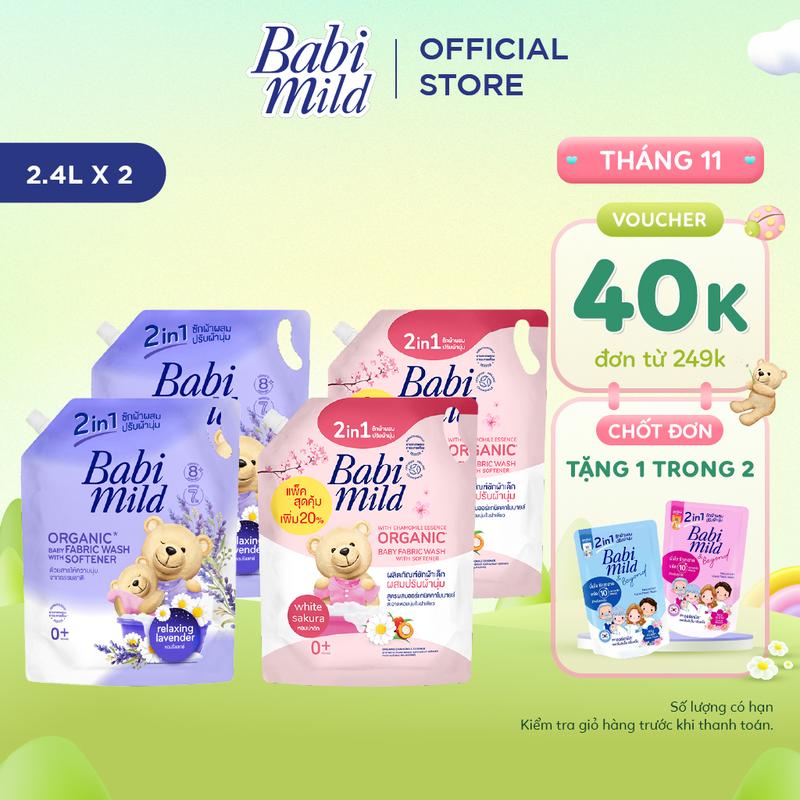  Combo 2 Túi Nước Giặt Xả Cho Bé 2.4L - Babi Mild 