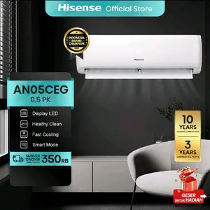 HISENSE-ANO5CEG-0.5PK TERHEMAT AC V2 pk full set -DINGIN KILAT-Cocok Kamar Tidur-Pendinginan Super Cepat 3 Menit Sejuk-Auto Clean Anti Bakteri- Mode Tidur & Smart LED-Garansi 3 Tahun Air Cooler Copper Remote Dispenser Heater Mic Fryer Humidifier