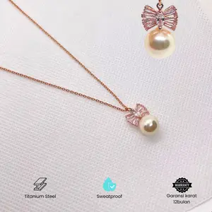 Ribbon pearl | kalung wanita titanium anti karat anti luntur anti gatal | kalung wanita pita lucu manis