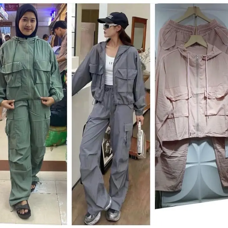 Setelan Import Wanita Parasut Atasan Bawahan Model Cargo